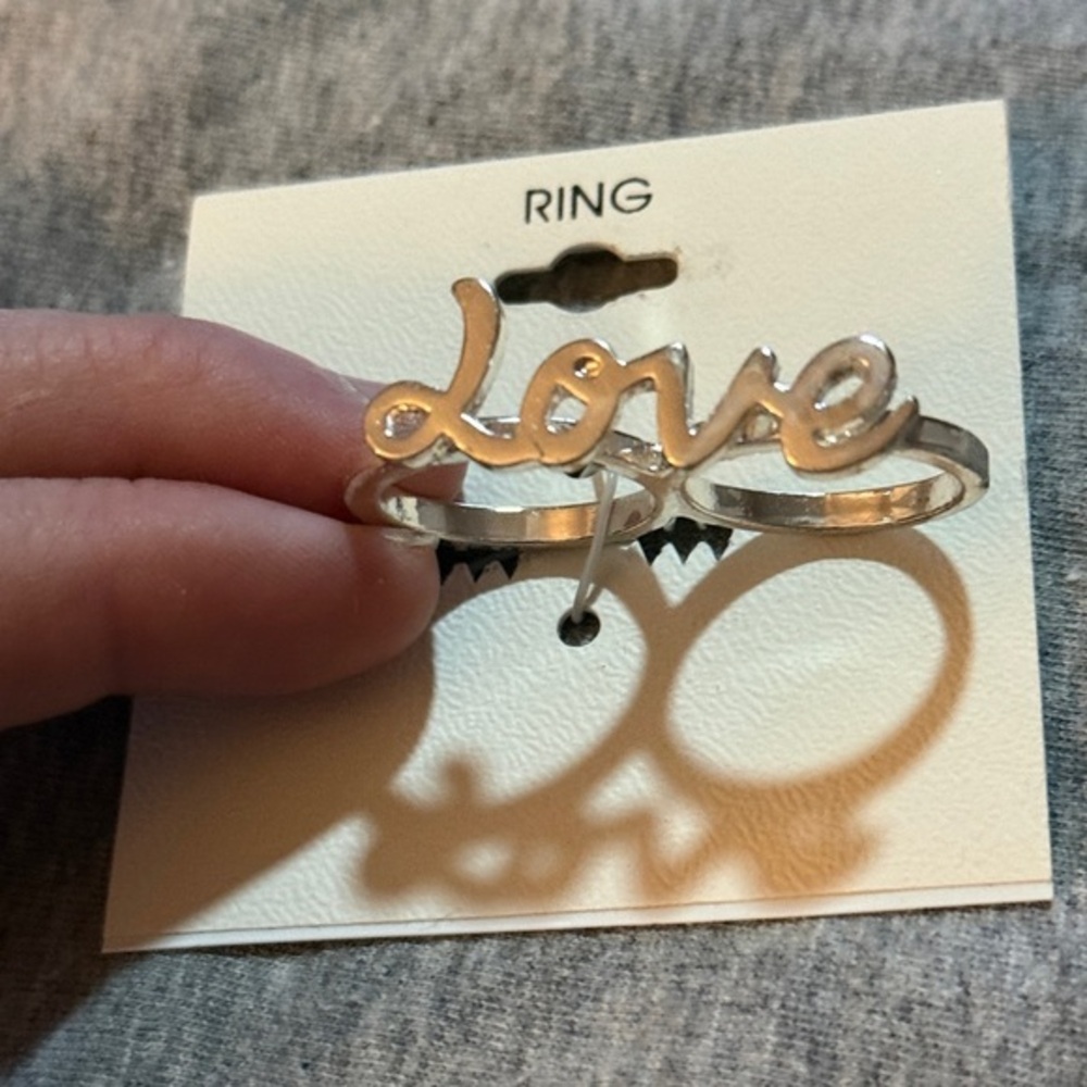 Silver 'Love' Double Finger Ring NWT